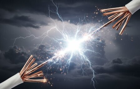 rappresentazione digitale di cavo in rame con lampo elettrostatico